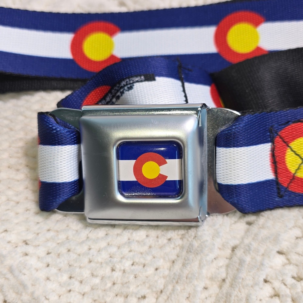 Buckle-Down Seatbelt Belt Colorado State Flag Blue White Red Unisex to 44"